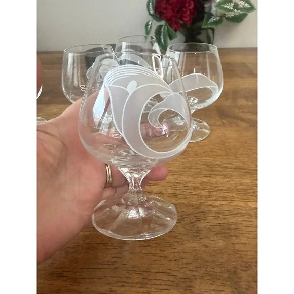 Vintage Bohemia Crystal Pinwheel Cut Cordial Glasses Etched Stemware Pair - Picture 8 of 8